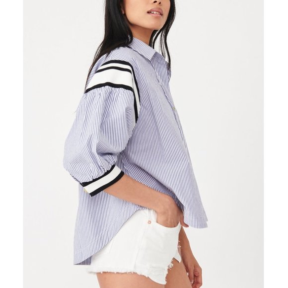 NWT Free People Sport Stripe Button Down / Blue Combo - Picture 2 of 6